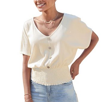 Lascana Women's V-Neck Smocked Top