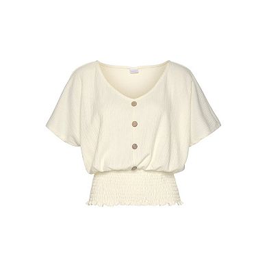 Lascana Women's V-Neck Smocked Top