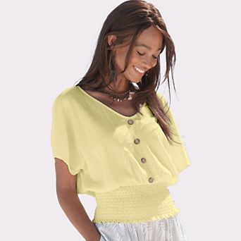 Lascana Women's V-Neck Smocked Top