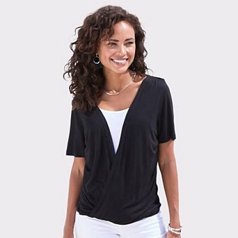 Lascana Women's Short Sleeve Wrap Look Top