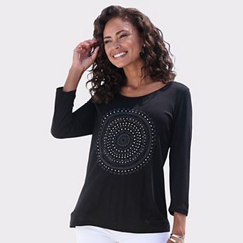 Lascana Women's Mosaic Print 3/4 Sleeve Top