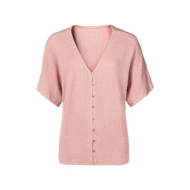 Lascana Women's Button Down V-Neck Top, Rose, Size 0/2