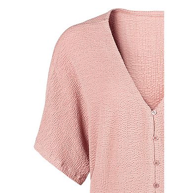 Lascana Women's Button Down V-Neck Top, Rose, Size 0/2