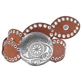 Lascana Women's Embellished Round Buckle Belt, Brown, Size O/S