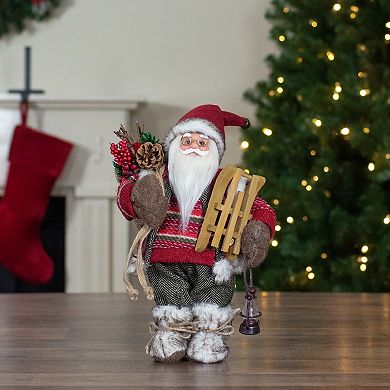 Northlight 12-in. Standing Santa with Sled & Lantern Christmas Figure