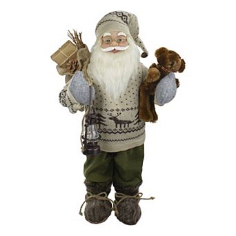 Northlight 2-ft. Standing Santa Figure with Plush Bear & Lantern Floor Decor