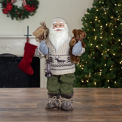 Northlight 2-ft. Standing Santa Figure with Plush Bear & Lantern Floor Decor