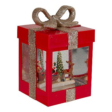 Northlight 7-in. Lighted Gift Box Christmas Snow Globe with Santa & Reindeer Table Decor