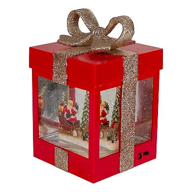 Northlight 7-in. Lighted Gift Box Christmas Snow Globe with Santa & Reindeer Table Decor