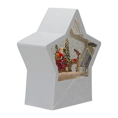 Northlight Lighted Star Christmas Snow Globe with Santa & Sleigh Table Decor