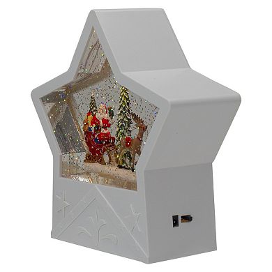 Northlight Lighted Star Christmas Snow Globe with Santa & Sleigh Table Decor