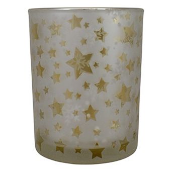 Northlight 5 in Flameless Glass Candle Holder with Stars & Snowflakes