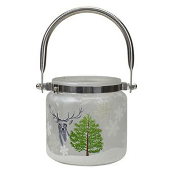Northlight 4 in Deer & Pine Hand Painted Flameless Glass Candle Lantern