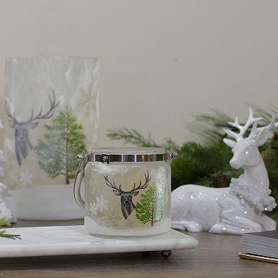 Northlight 4-in. Deer & Pine Hand Painted Flameless Glass Candle Lantern