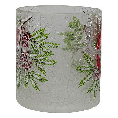 Northlight 8-in. Hand Painted Christmas Cardinal & Pine Flameless Glass Candle Holder