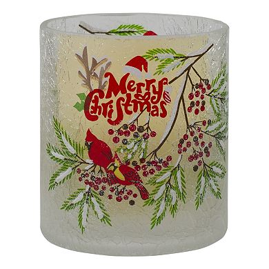 Northlight 8-in. Hand Painted Christmas Cardinal & Pine Flameless Glass Candle Holder