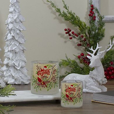 Northlight 8-in. Hand Painted Christmas Cardinal & Pine Flameless Glass Candle Holder