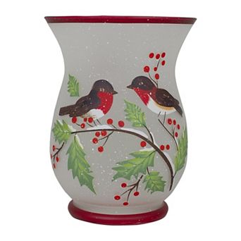 Northlight Hand-Painted Finches & Pine Glass Candle Holder