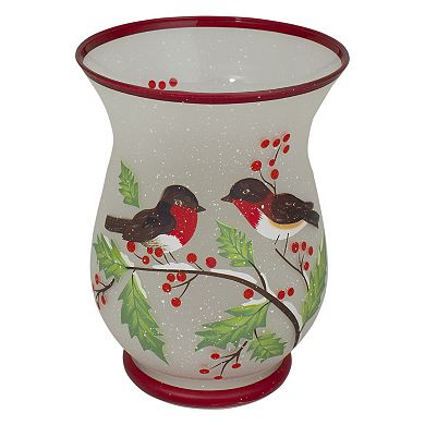 Northlight Hand-Painted Finches & Pine Glass Candle Holder