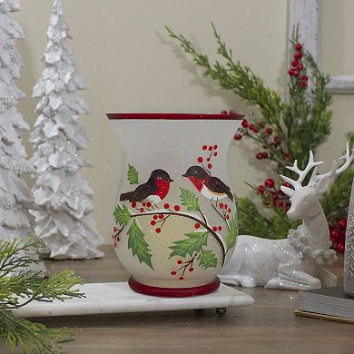 Northlight Hand-Painted Finches & Pine Glass Candle Holder