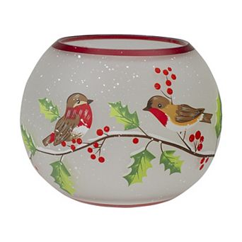 Northlight 5 in Hand Painted Finch & Pine Flameless Glass Candle Holder