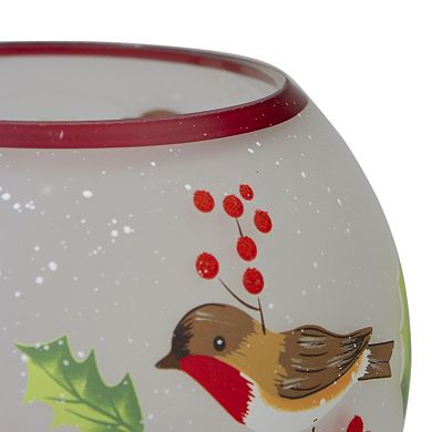Northlight 5-in. Hand Painted Finch & Pine Flameless Glass Candle Holder