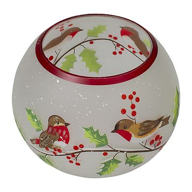 Northlight 5-in. Hand Painted Finch & Pine Flameless Glass Candle Holder