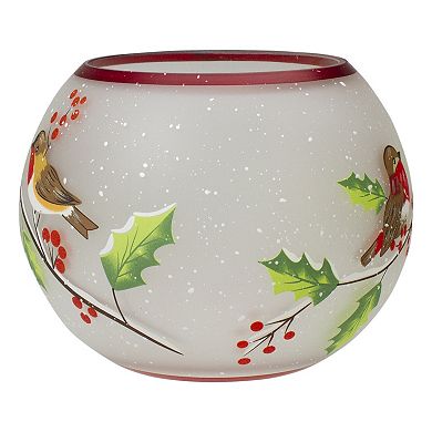 Northlight 5-in. Hand Painted Finch & Pine Flameless Glass Candle Holder