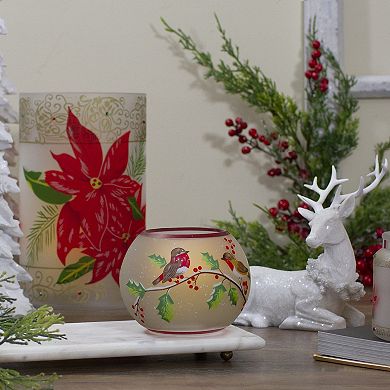 Northlight 5-in. Hand Painted Finch & Pine Flameless Glass Candle Holder