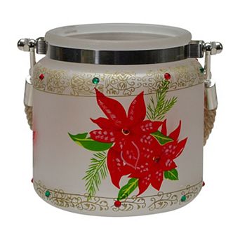 Northlight Hand-Painted Poinsettias Flameless Glass Candle Holder