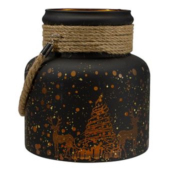 Northlight Flameless Christmas Glass Candle Lantern with Deer & Pine Trees