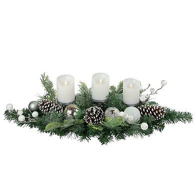 Northlight 32-in. Pine & Berries Triple Candle Holder