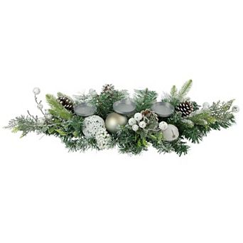 Northlight 32 in Frosted Pine & Pinecones Triple Candle Holder