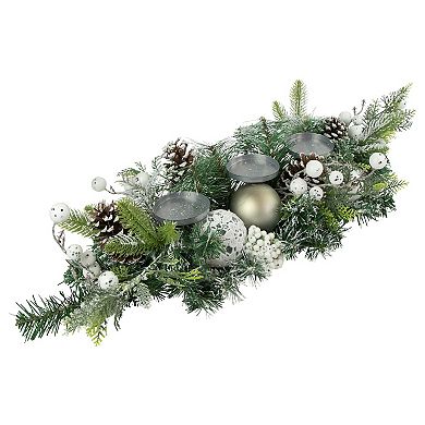 Northlight 32-in. Frosted Pine & Pinecones Triple Candle Holder