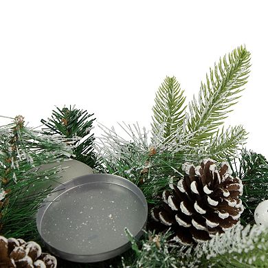 Northlight 32-in. Frosted Pine & Pinecones Triple Candle Holder