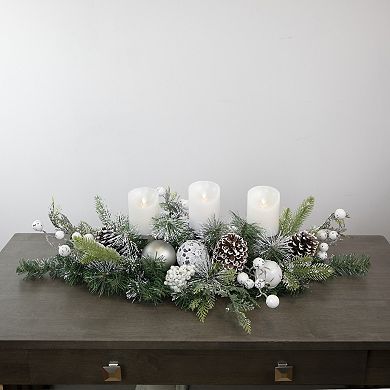 Northlight 32-in. Frosted Pine & Pinecones Triple Candle Holder