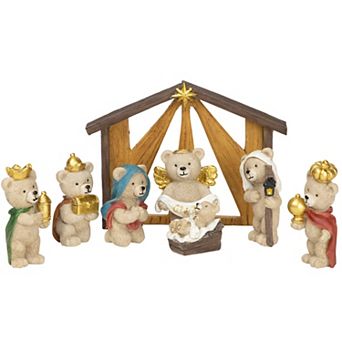 Northlight 8 pc Bears Christmas Nativity Set Table Decor