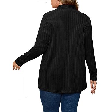 Womens Plus Size Open Front Cardigan Lightweight Long Sleeve Sweaters Coat Outerwear with Pockets