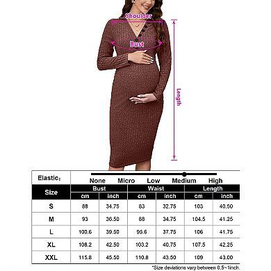 Women Maternity Dress Long Sleeve V Neck Slim Fit Bodycon Sweater Midi Dress Photoshoot Baby Shower