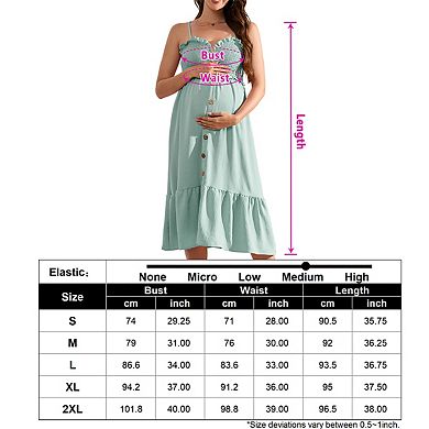 Women's Maternity Summer Sleeveless Smocked Casual Spaghetti Strap Flowy Maxi Dress