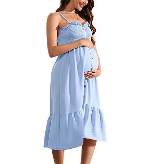 Women's Maternity Summer Sleeveless Smocked Casual Spaghetti Strap Flowy Maxi Dress