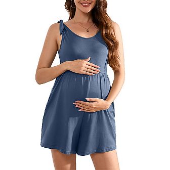 Women's Maternity Sleeveless Rompers Summer Casual Scoop Neck Tank Jumpsuits with Pockets