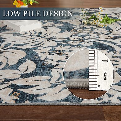 Area Rug Botanical Floral Leaf Printed Accent Carpet with Non-Slip Backing Stain-Resistant Indoor