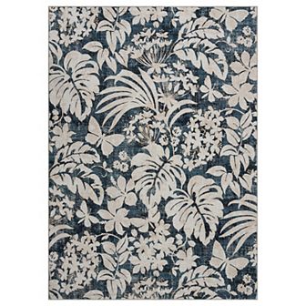 Area Rug Botanical Floral Leaf Printed Accent Carpet with Non-Slip Backing Stain-Resistant Indoor