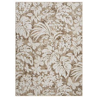 Area Rug Botanical Floral Leaf Printed Accent Carpet with Non-Slip Backing Stain-Resistant Indoor