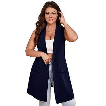 Women's Plus Size Sleeveless Blazer Lapel Single Button Casual Work Office Jacket Vests
