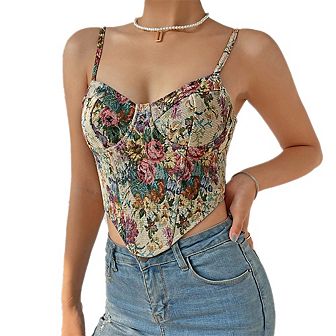 Vintage Floral Camisoles with Zipper Strapped Corset
