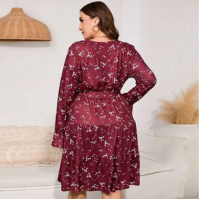 Plus Size Women's Pants - V-Neck Tiered Pants with Bell Sleeves and Waist Tie 7X