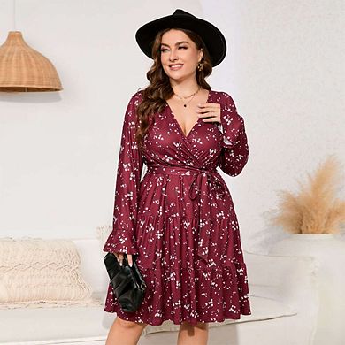 Plus Size Women's Pants - V-Neck Tiered Pants with Bell Sleeves and Waist Tie 7X