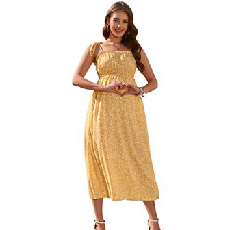 Women Maternity Smocked Summer Boho Dress Casual Spaghetti Strap Sleeveless Nursing Maxi Dress